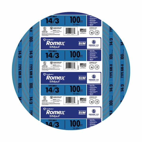 Southwire 100 ft. 14/3 Solid Romex SIMpull CU NM-B W/G Wire Blue Coil