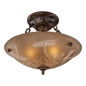 3-Light Golden Bronze Ceiling Semi-Flush Mount Light