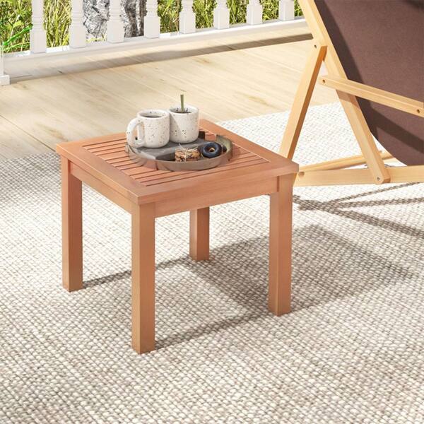 Kadehome 18 Inch Square Wood Outdoor Side Table with Slatted