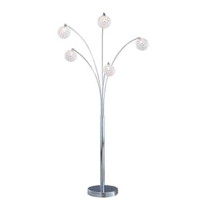 Quan 84 in. 5-Arch Crystal Ball LED Chrome finished Floor Lamp with Dimmer