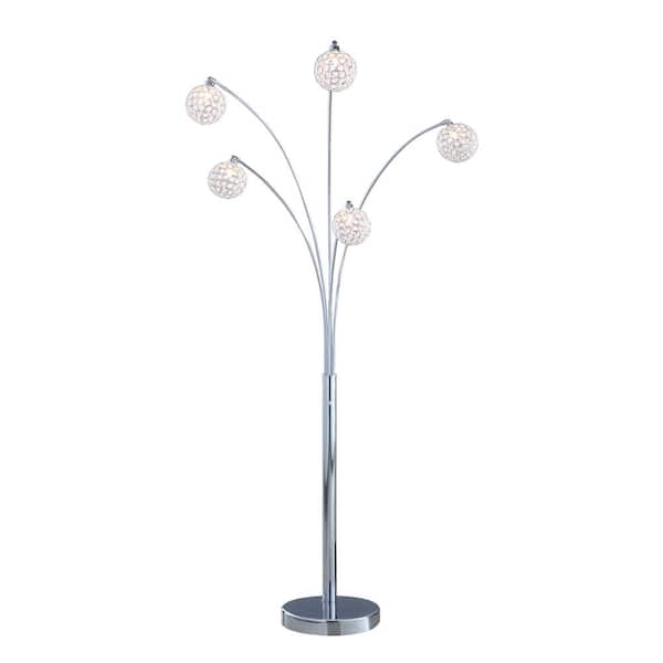 ARTIVA Quan 84 in. 5-Arch Crystal Ball LED Chrome finished Floor Lamp with Dimmer