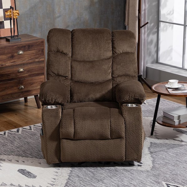 Modern Brown Velvet 160° Lay Flat Power Lift Recliner Chair with Heat and Massage, Enhanced Comfort 9-Zone Backrest
