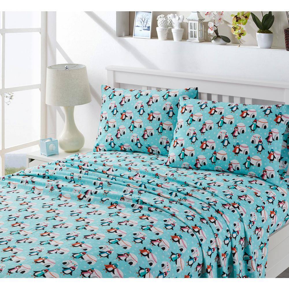 Penquin Igloos 4-Piece Blue Turkish Cotton Queen Flannel Sheet Set price history on PriceWatchPro