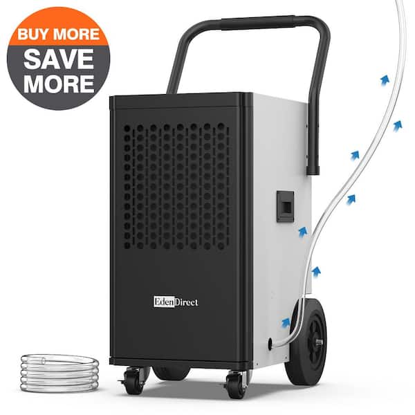 Edendirect 142 pt. 5,000 sq. ft. Buckless Commercial Dehumidifier in White with Drain Hose and Pump for Garage, ETL Certified