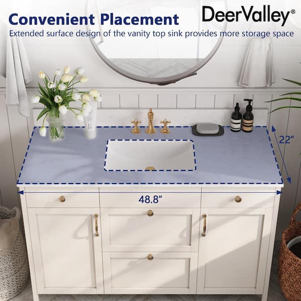 DEERVALLEY 49 in. W x 22 in. D Engineered Stone White