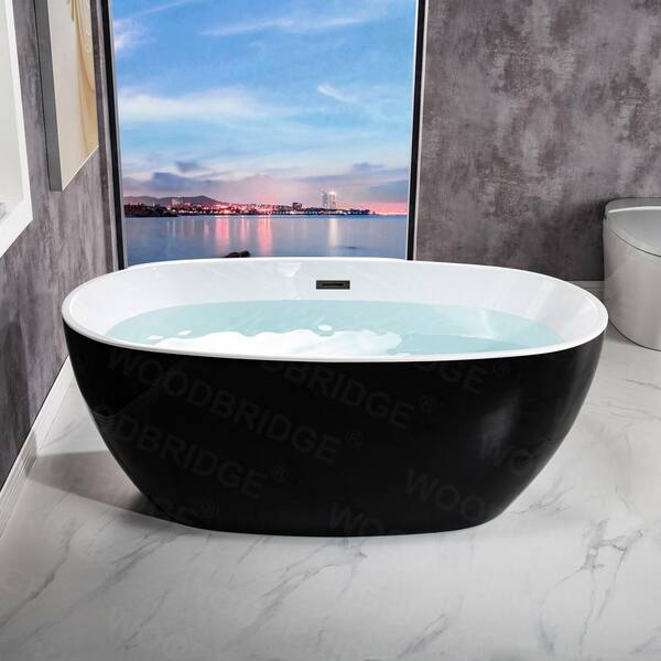 Troyes 59 in. Acrylic Freestanding Double Ended Soaking Bathtub with Drain and Overflow Included in Black Troyes 59 in. Acrylic Freestanding Double Ended Soaking Bathtub with Drain and Overflow Included in Black