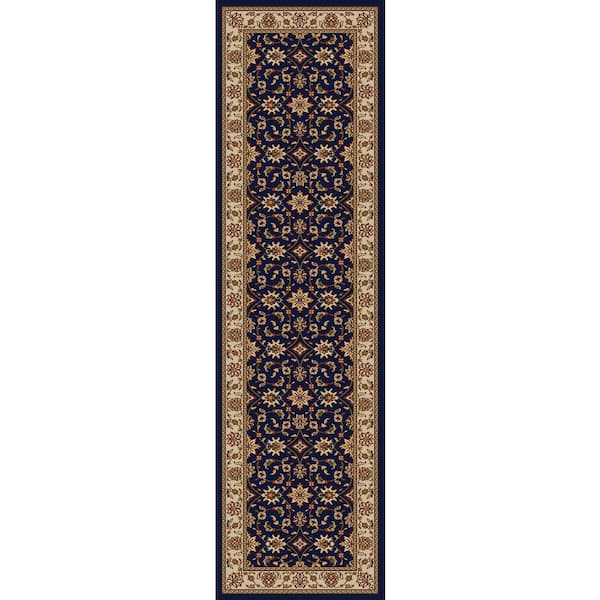 Como Navy 2 ft. x 8 ft. Traditional Oriental Floral Area Rug