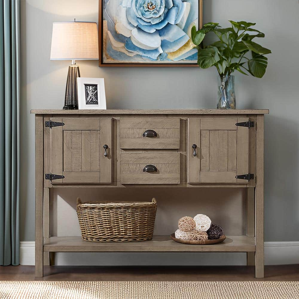 Hanny 48 in. Rustic Brown Rectangle Wood Console Table with 2 -Drawers ...