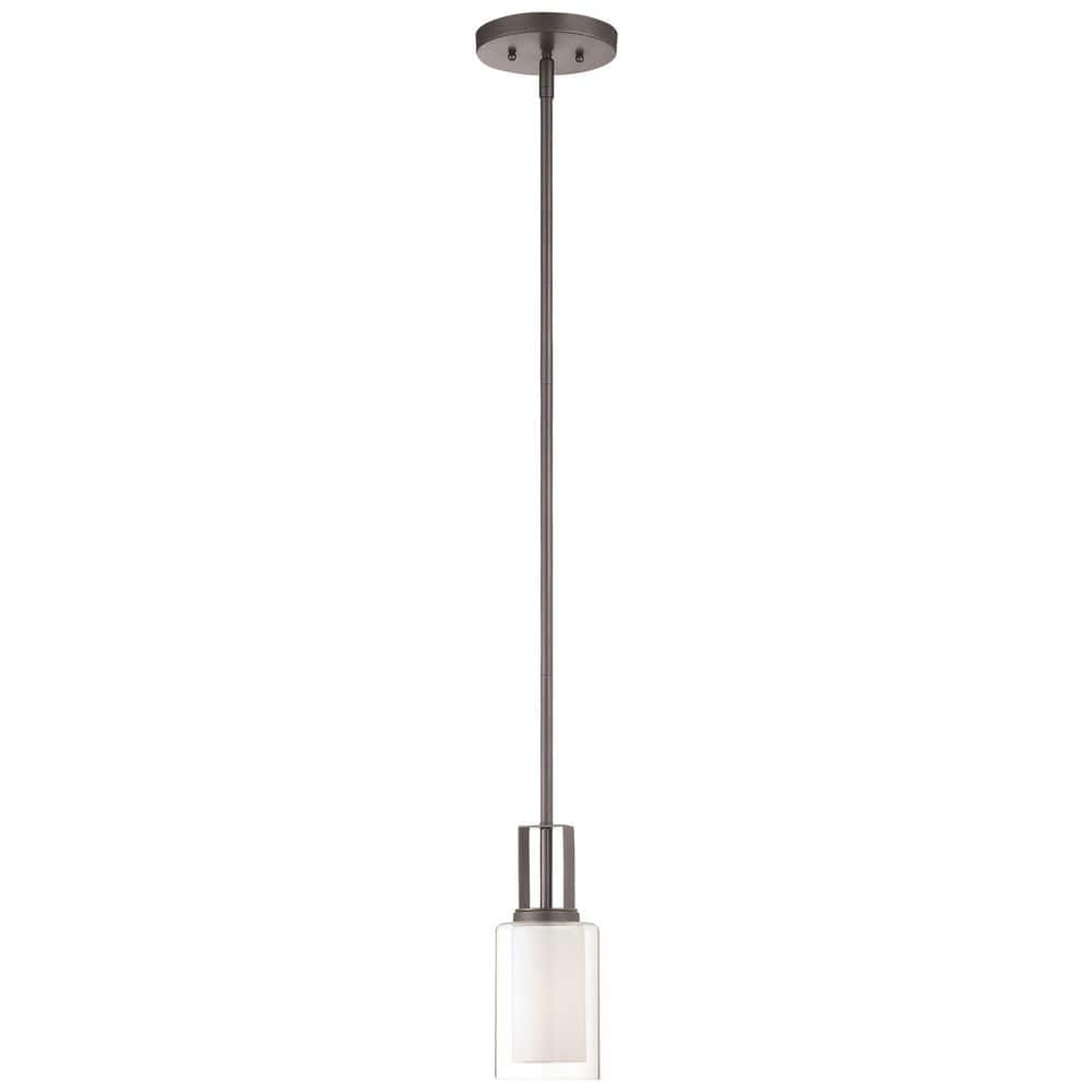 Smoked Iron Mini Pendant with Etched White Glass Shade