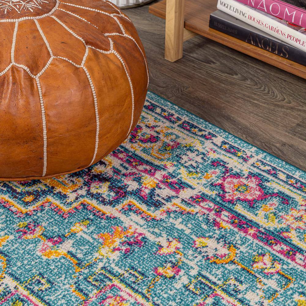 Blue Rectangular Medallion Synthetic Easy Care Rug