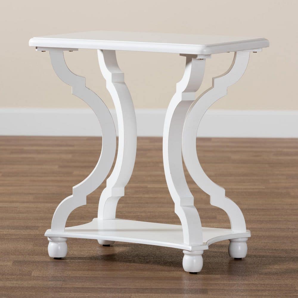 Cianna White Wood Rectangular End Table with Open Shelf
