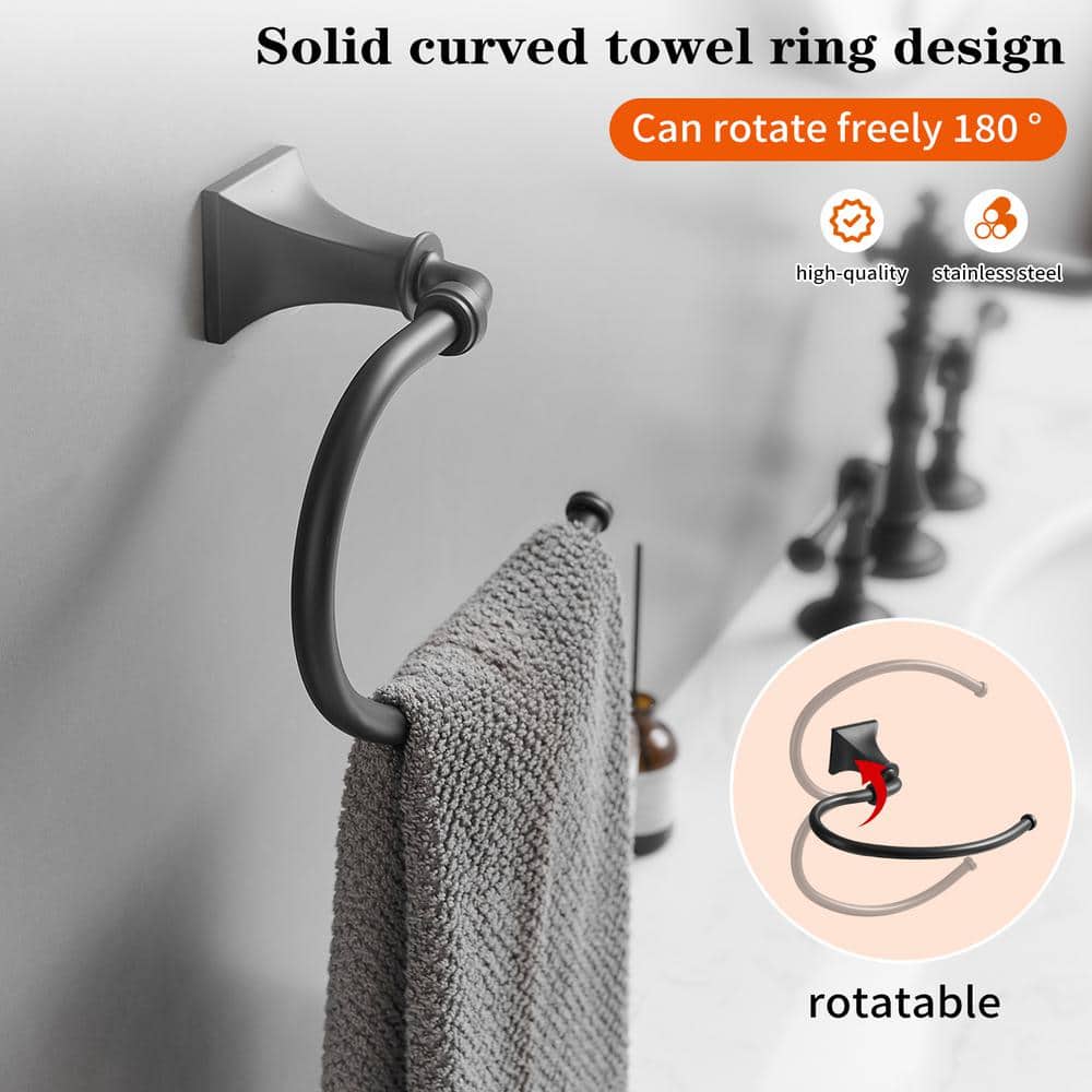 Matte Black 24-Inch Metal Bathroom Hardware Set with Towel Bar and Hook