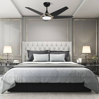 Voyager 52 in. Dimmable LED Indoor/Outdoor Black Smart Ceiling Fan with Light and Remote, Works w/Alexa/Google Home