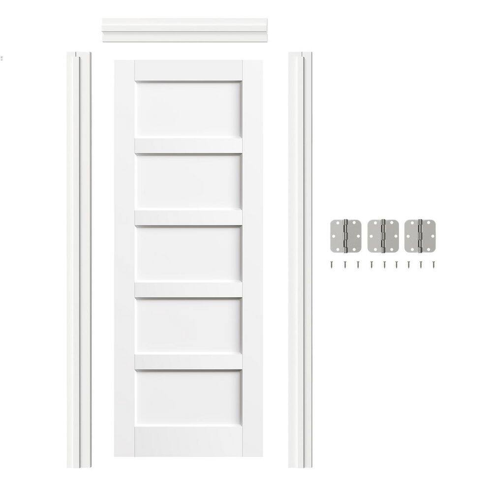 32 in. x 80 in. 5-Panel, White Primed, Solid Wood & MDF Prehung Interior Door Right-Handed with Door Jamb and Hardware price history on PriceWatchPro