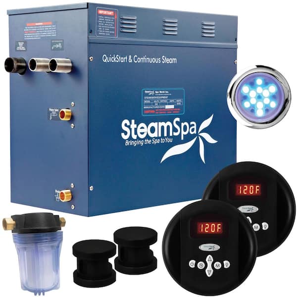 SteamSpa Royal 10.5kW Quick Start Acu-Steam Bath Generator Package in Matte Black