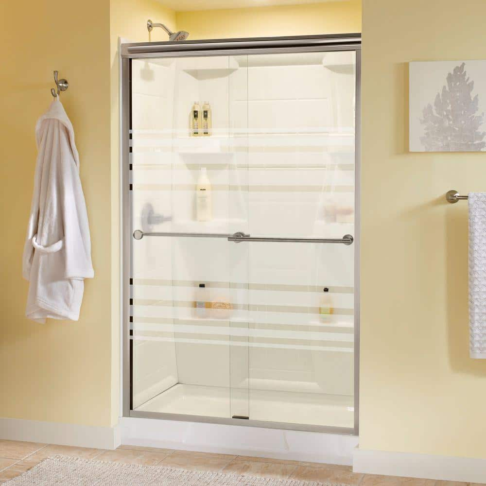 Traditional 47-3/8 in. W x 70 in. H Semi-Frameless Sliding Shower Door in Nickel with 1/4 in. Tempered Transition Glass -  Delta, 2422136