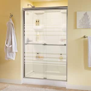 Traditional 47-3/8 in. W x 70 in. H Semi-Frameless Sliding Shower Door in Nickel with 1/4 in. Tempered Transition Glass