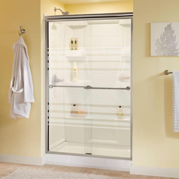 Delta Traditional 47-3/8 in. W x 70 in. H Semi-Frameless Sliding Shower Door in Nickel with 1/4 in. Tempered Transition Glass