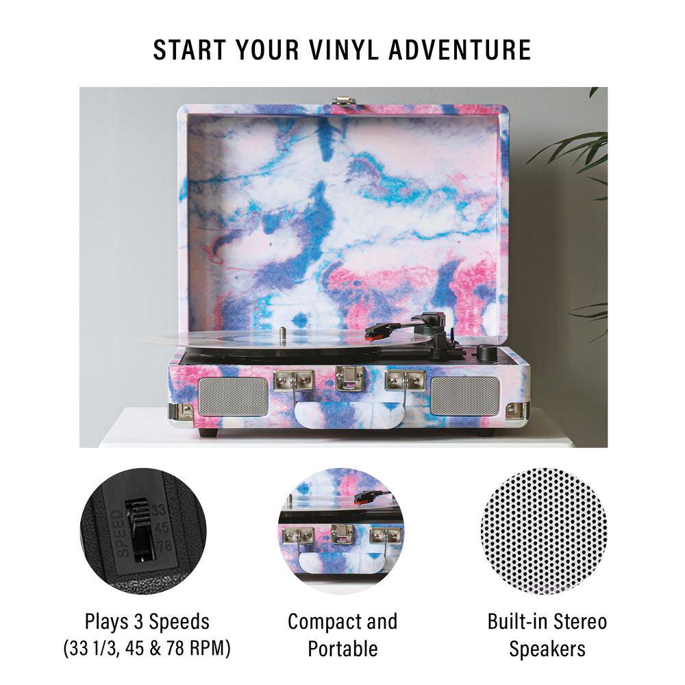 Tie-Dye Portable Bluetooth Vinyl Record Player with Built-In Speakers