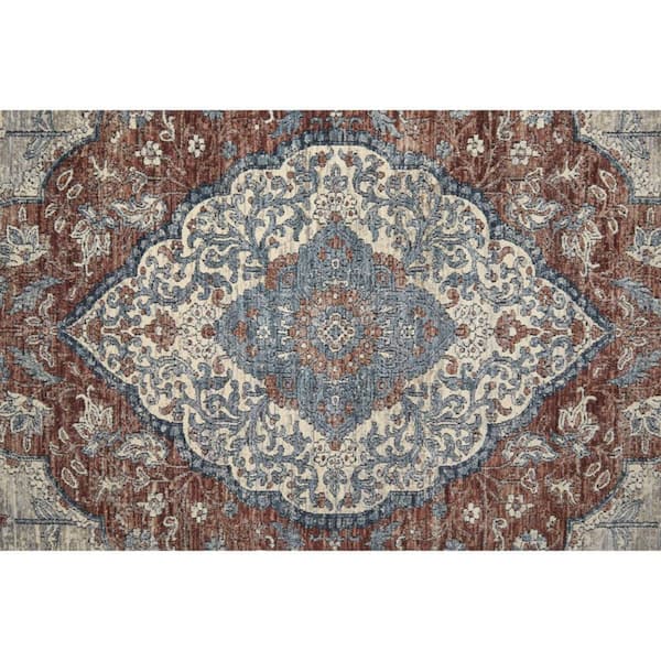2 X 8 Blue, Gray Floral Area Rug