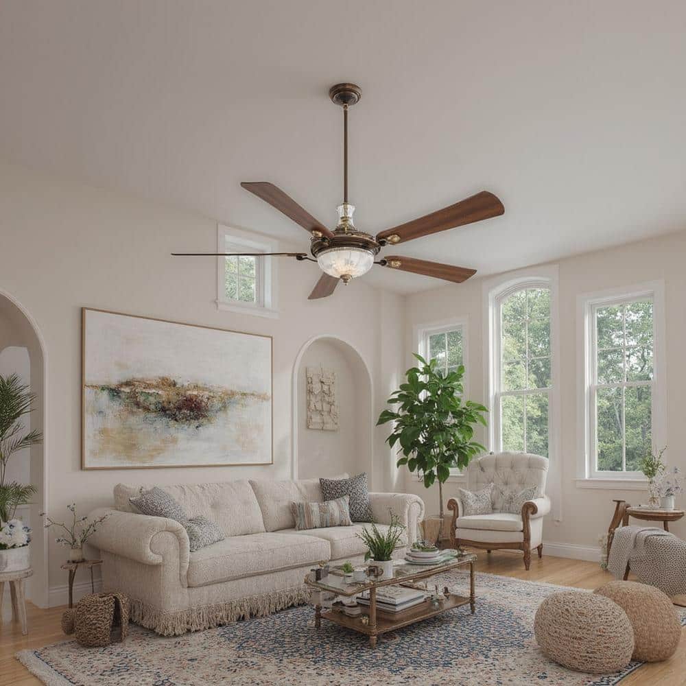 Cristafano 68" Belcaro Walnut Ceiling Fan with Etched Glass Shade