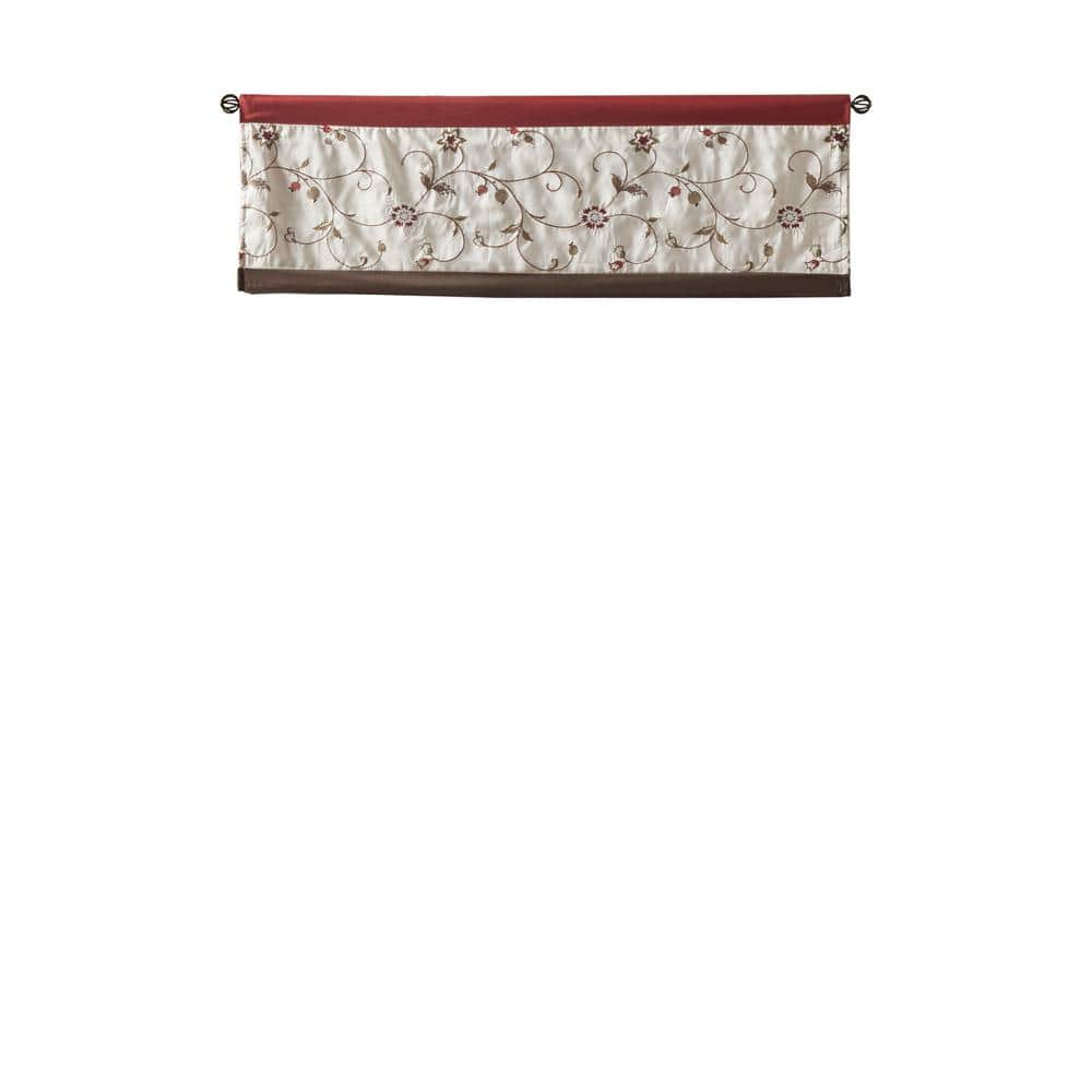 Red and Ivory Floral Embroidered Rod Pocket Valance