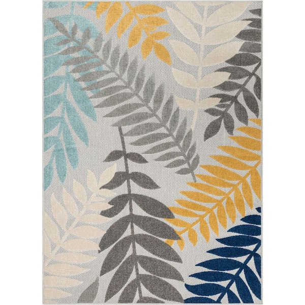 Well Woven Dorado Mariah Modern Floral Grey 6 ft. 7 in. x 9 ft. 6 in. High-Low Indoor/Outdoor Area Rug