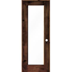 32 in. x 96 in. Knotty Alder Left-Hand Full-Lite Clear Glass Red Mahogany Stain Wood Single Prehung Interior Door
