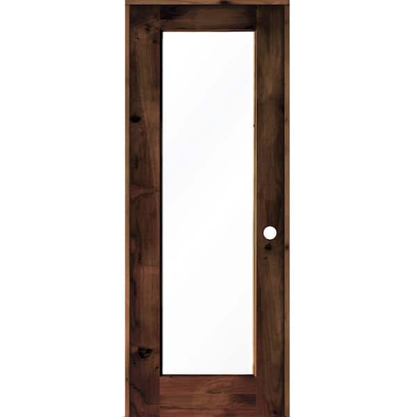 Krosswood Doors 32 in. x 96 in. Knotty Alder Left-Hand Full-Lite Clear Glass Red Mahogany Stain Wood Single Prehung Interior Door