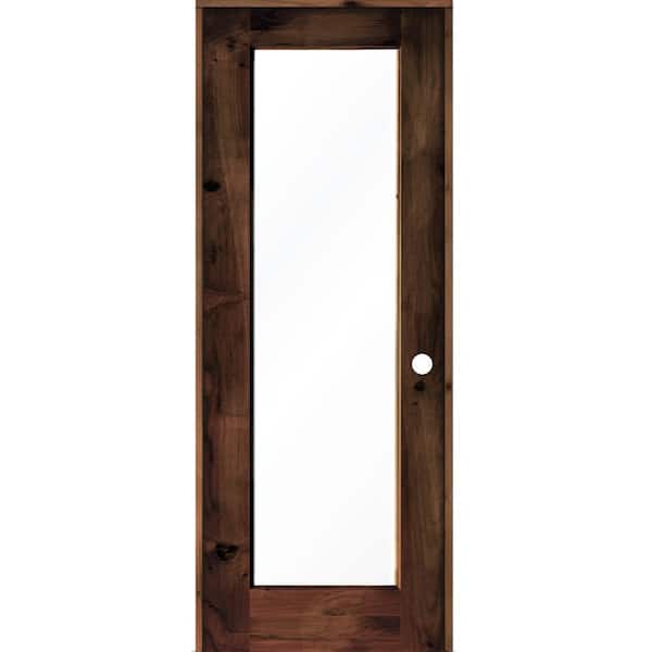 Krosswood Doors 36 in. x 96 in. Knotty Alder Left-Hand Full-Lite Clear Glass Red Mahogany Stain Wood Single Prehung Interior Door