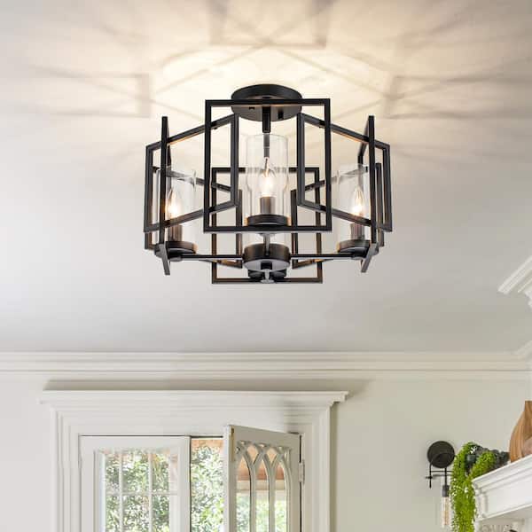 EDISLIVE James 16.14 in. 4-Light Geometric Semi Flush Ceiling Light in Black with Clear Glass