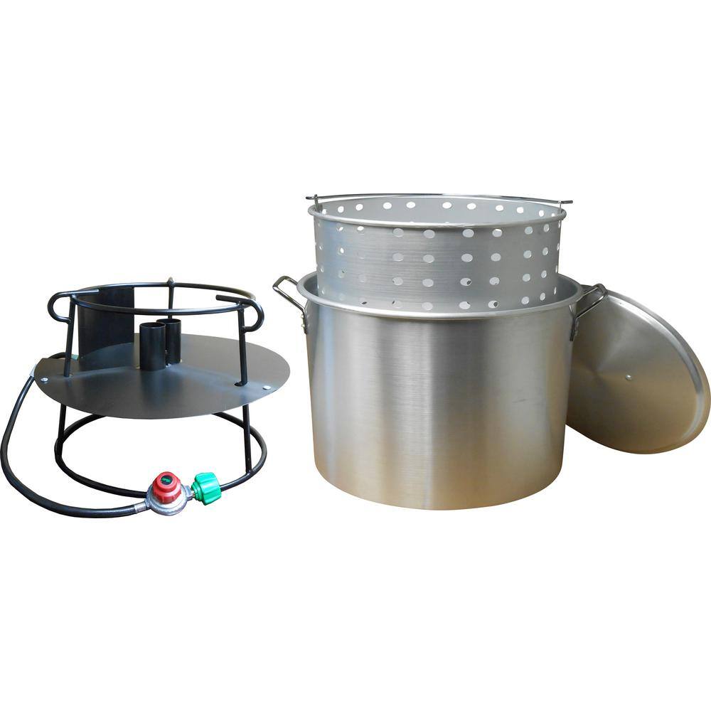 50 Qt Outdoor Cooking Seafood Boiler Steamer Kit with Round Stainless Steel Pot 