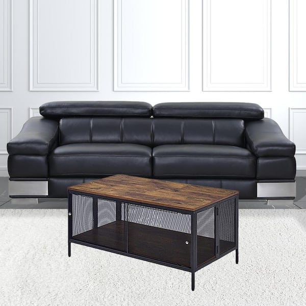 HomeRoots 41 in. Cinnamon Rectangle Wood Coffee Table with Shelves;Storage