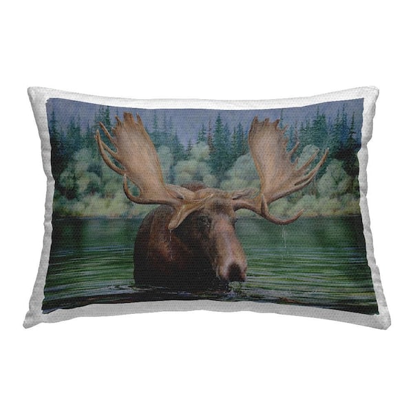 Stupell Industries Moose Swimming in Lake Green Rectangular Outdoor Throw Pillow