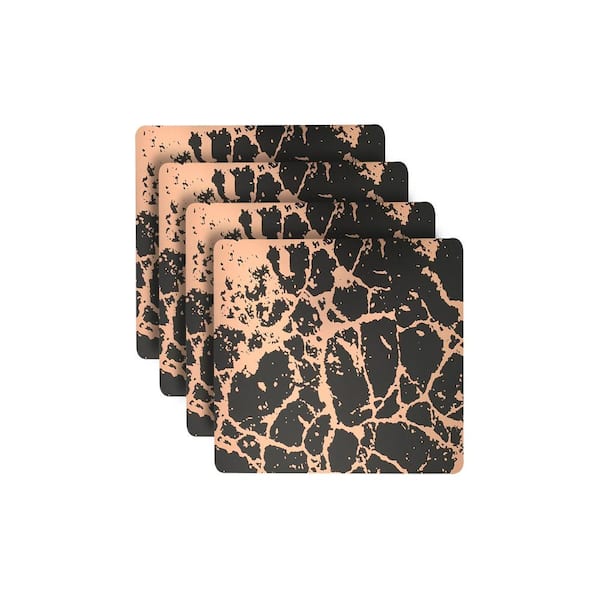 Dainty Home 15 in. x 15 in. Black/Rose Gold Marble Cork Printed Marble Granite Design Thick Cork Textured Square Placemat (Set of 4)