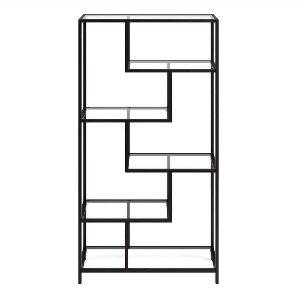 Isla 68" Blackened Bronze Modern Bookcase with Tempered Glass Shelves