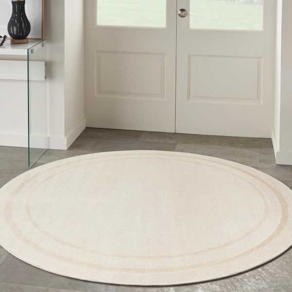 Essentials Ivory Gold 6 ft. x 6 ft. Solid Contemporary Round Area Rug