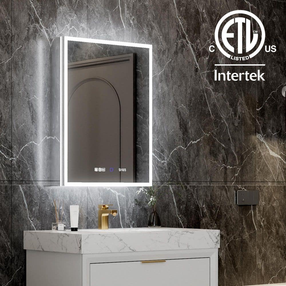 24 in. W x 32 in. H Rectangular Silver Aluminum Recessed/Surface Mount Left Hinge Dimmable Medicine Cabinet with Mirror price history on PriceWatchPro