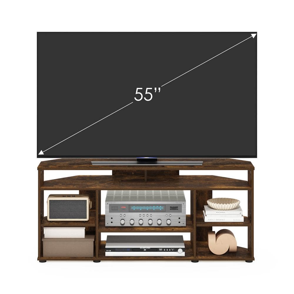 Amber Pine Corner TV Stand with Shelves and Cabinet
