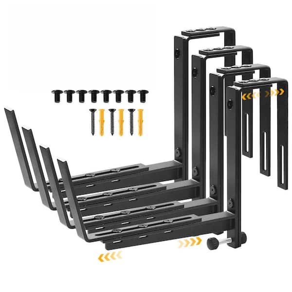 Adjustable Planter Box Brackets 11.89x1.65x8.39 Inch Black Iron Rectangle Outdoor Window Railing Bottom Support 4 Pack
