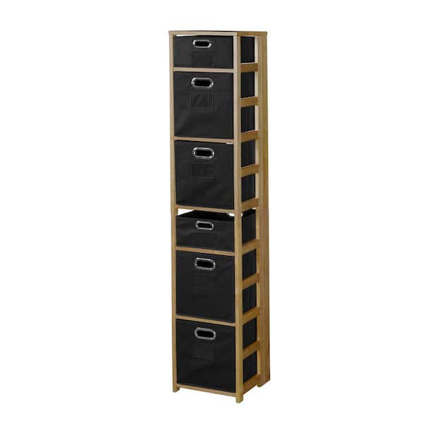 Regency Nemus Medium Oak and Black 6-Shelf Folding Bookcase and Storage Tote Set