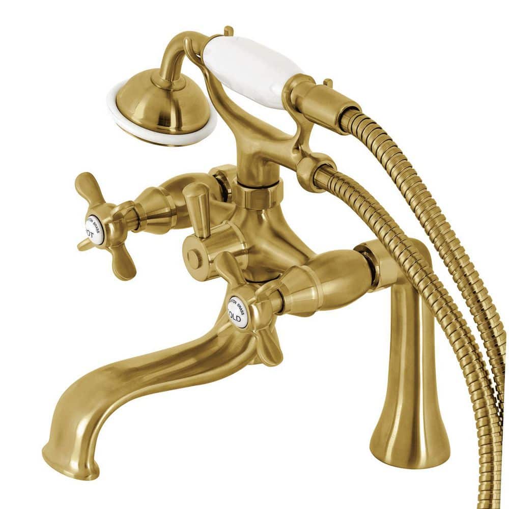 Brushed Brass Deck Mount Clawfoot Tub Faucet with Hand Shower