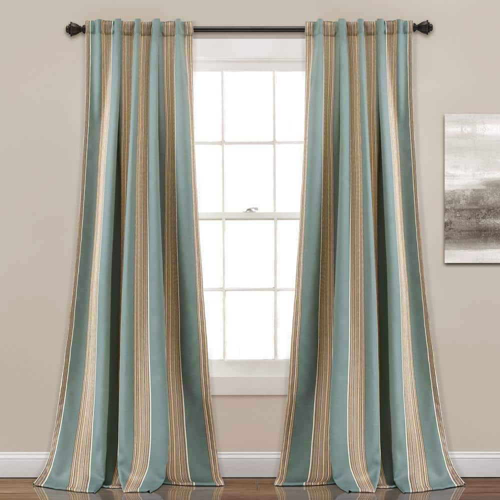 Lush Decor Blue Striped Back Tab Room Darkening Curtain 52 in. W x 84