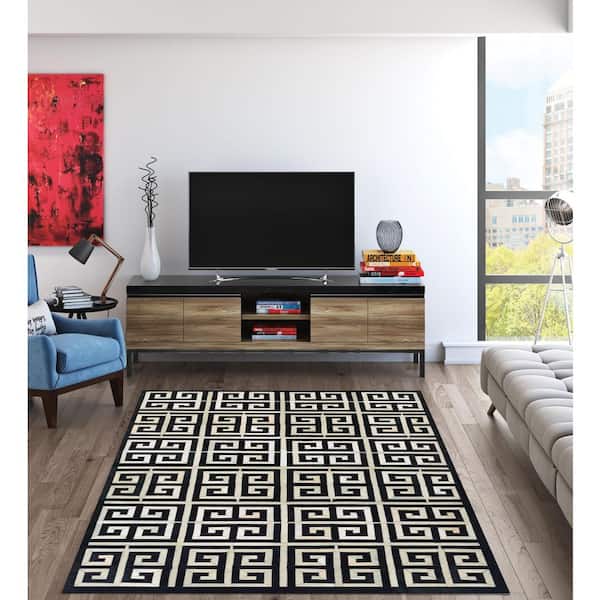 Chalet Meander Black-Ivory 5 ft. x 8 ft. Geometric Indoor Area Rug