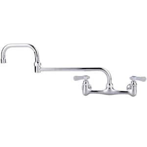 Double-Handle Wall Mounted Folding Commercial Standard Kitchen Faucet with 17.8" Swivel Jointed Spout in Polished Chrome