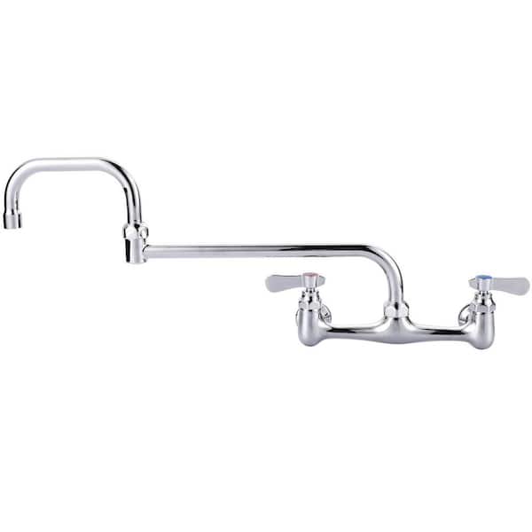 ARCORA Double-Handle Wall Mounted Folding Commercial Standard Kitchen Faucet with 17.8" Swivel Jointed Spout in Polished Chrome