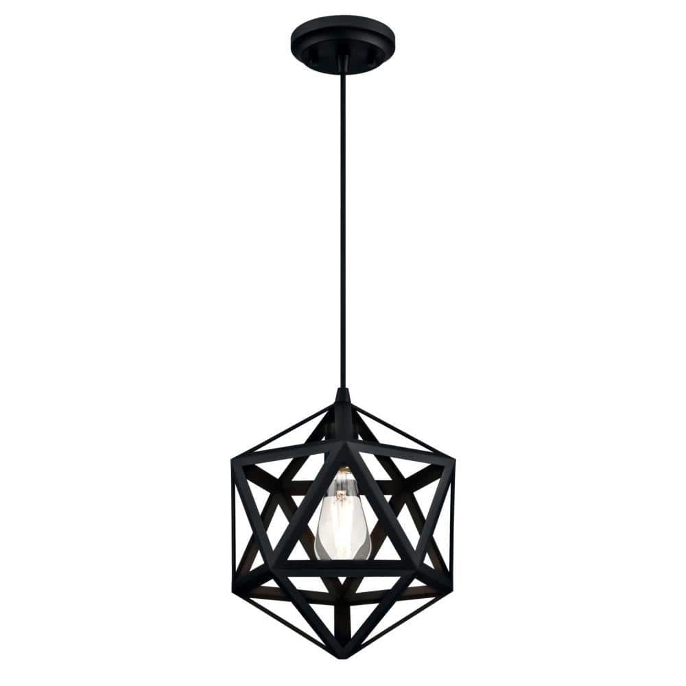 Contemporary Matte Black Geometric Pendant Light 63" Height