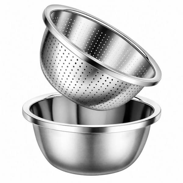 4 qt. 304 Stainless Steel Colander with Mixing Bowl, Kitchen Strainer for Washing Vegetables Fruits Rice, Sturdy Mesh