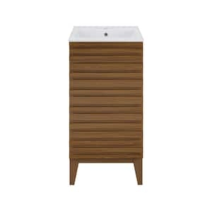 Cascade 18 in. Bathroom Vanity in Brown Oak with White Ceramic Top