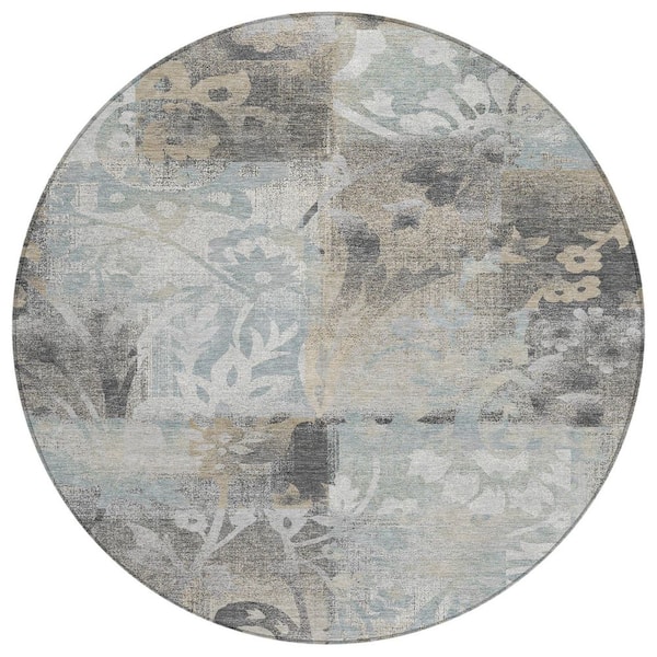 Chantille Machine Washable Indoor/Outdoor Abstract ACN2915 Gray 8 ft. x 8 ft. Round Rug